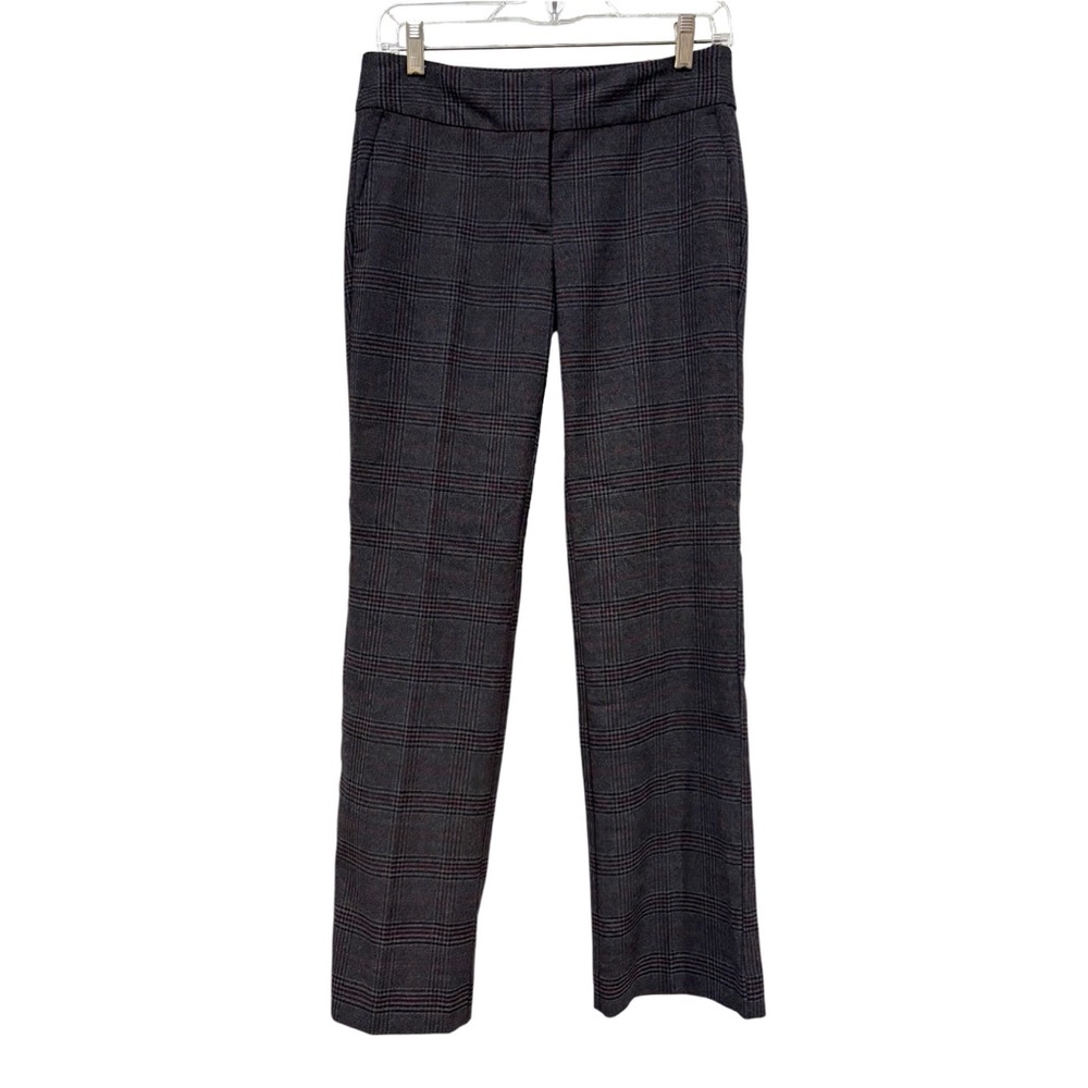 Ann Taylor Factory Size 2 Petite Dark Gray Red Plaid Pants Stretch Flat Front